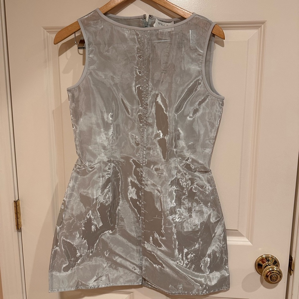Oscar de la Renta Silver Sheath Mini Dress for Weddings